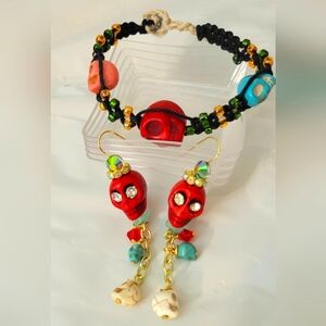 Day Of the Dead Sugar Skull Earrings & Bracelet